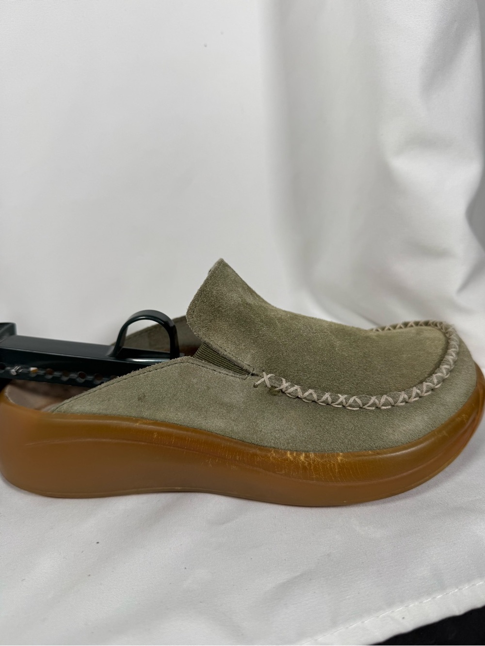 Birkenstock Olive Suede Slip-On Loafers with Contrast Stitching - Picture 3 of 6